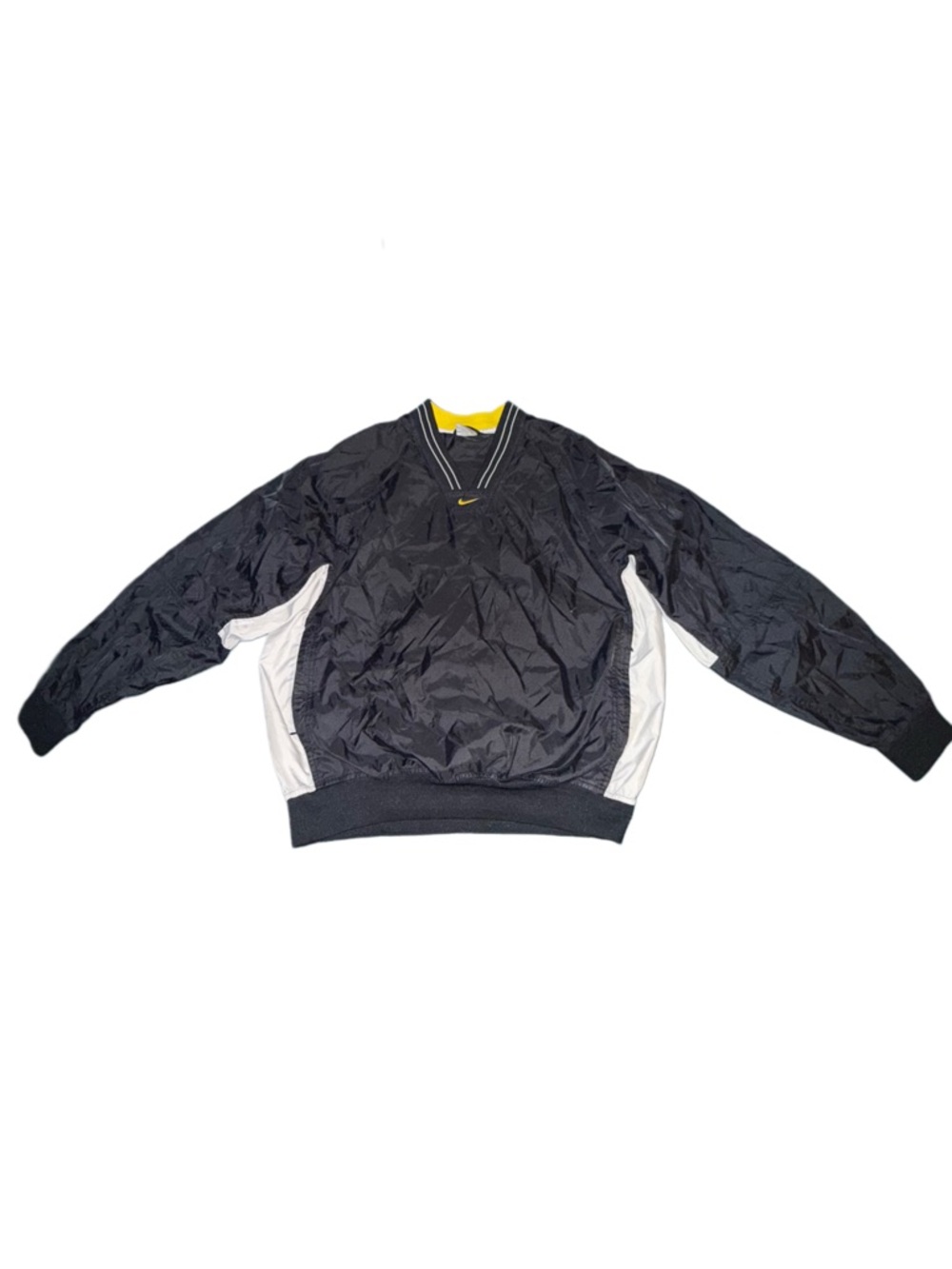 Nike Black Windbreaker Pullover with White Panels and Yellow Trim